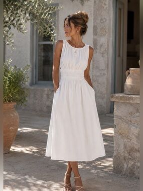 Sophie Rue White Open-Back Midi Dress XS NWT | Saks Fifth Avenue | 100% Cotton